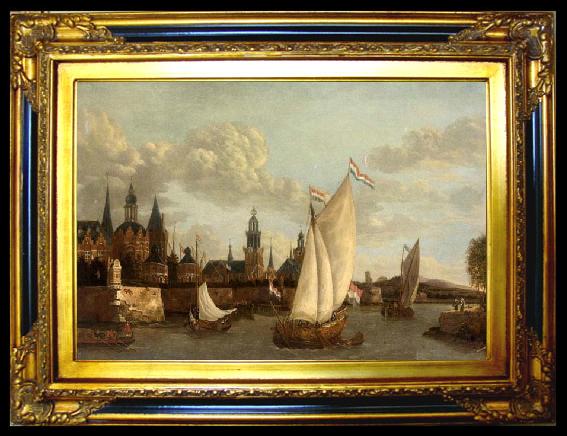 framed  Jacobus Vrel Capriccio View of Haarlem, Ta015-2